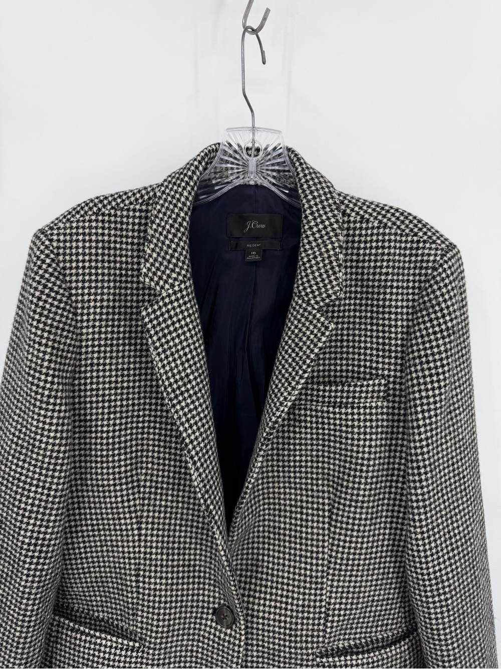 J. Crew Regent Houndstooth Wool Blazer Coat Black Ivory Size 16 - Picture 4 of 10